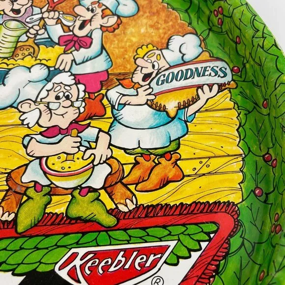 Vintage Keebler Elf Christmas Metal 10.5" Serving Tray With Santa & Baking Elves - Picture 2 of 11